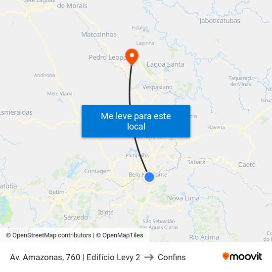 Av. Amazonas, 760 | Edifício Levy 2 to Confins map