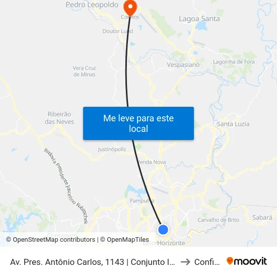 Av. Pres. Antônio Carlos, 1143 | Conjunto Iapi to Confins map