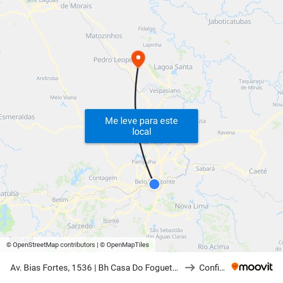 Av. Bias Fortes, 1536 | Bh Casa Do Fogueteiro to Confins map