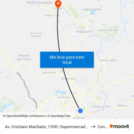 Av. Cristiano Machado, 1300 | Supermercado Portas E Janelas to Confins map