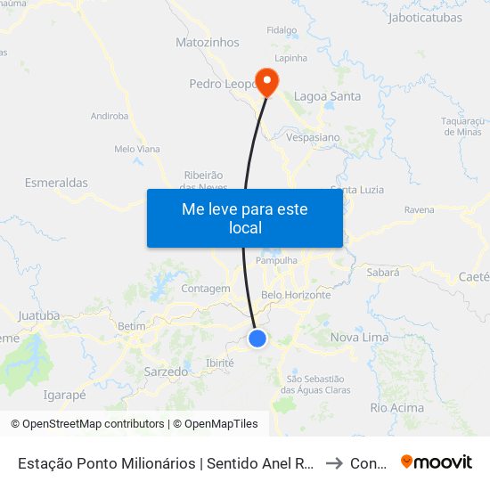 Estação Ponto Milionários | Sentido Anel Rodoviário to Confins map