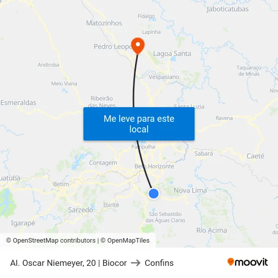 Al. Oscar Niemeyer, 20 | Biocor to Confins map