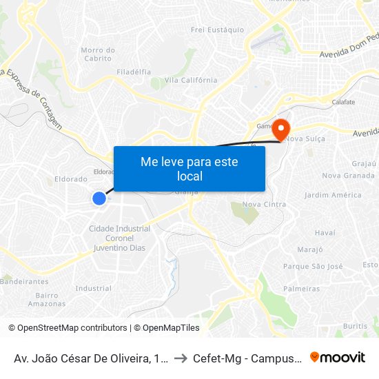 Av. João César De Oliveira, 151 to Cefet-Mg - Campus VI map