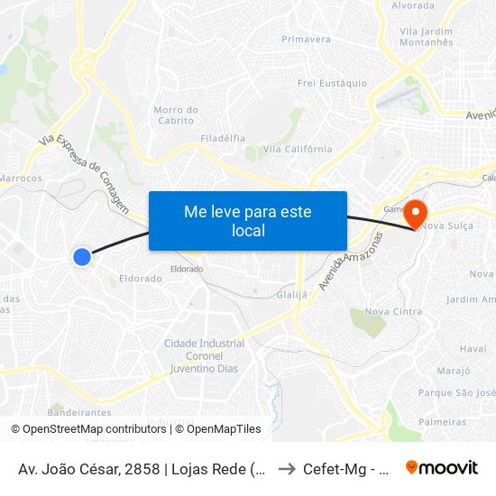 Av. João César, 2858 | Lojas Rede (Ônibus Metropolitanos) to Cefet-Mg - Campus VI map