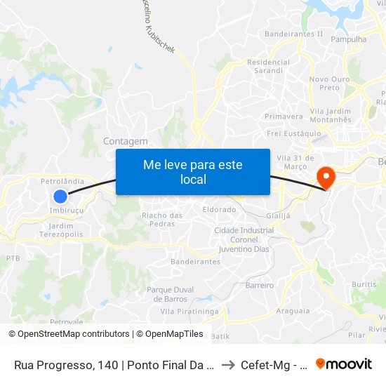 Rua Progresso, 140 | Ponto Final Da Linha 7470 No São Caetano to Cefet-Mg - Campus VI map
