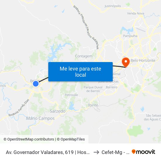 Av. Governador Valadares, 619 | Hospital Da Unimed Sentido Centro to Cefet-Mg - Campus VI map
