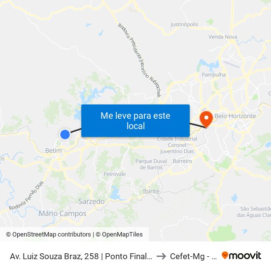 Av. Luiz Souza Braz, 258 | Ponto Final Das Linhas Do Bueno Franco to Cefet-Mg - Campus VI map