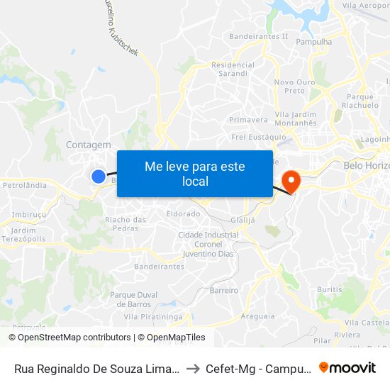 Rua Reginaldo De Souza Lima, 500 to Cefet-Mg - Campus VI map