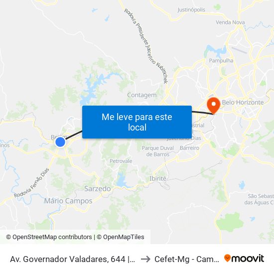 Av. Governador Valadares, 644 | Una Betim to Cefet-Mg - Campus VI map