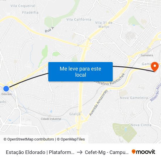 Estação Eldorado | Plataforma A1 to Cefet-Mg - Campus VI map
