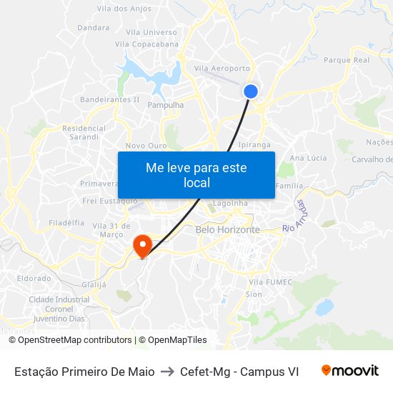 Estação Primeiro De Maio to Cefet-Mg - Campus VI map