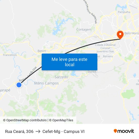Rua Ceará, 306 to Cefet-Mg - Campus VI map