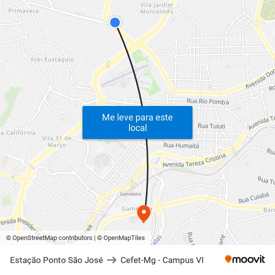 Estação Ponto São José to Cefet-Mg - Campus VI map