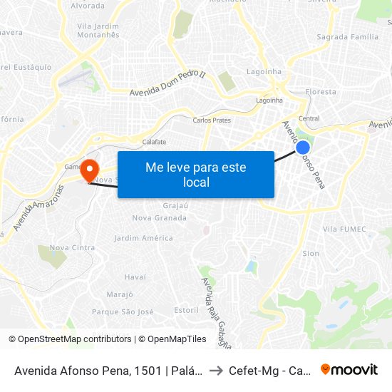Avenida Afonso Pena, 1501 | Palácio Das Artes 1 to Cefet-Mg - Campus VI map