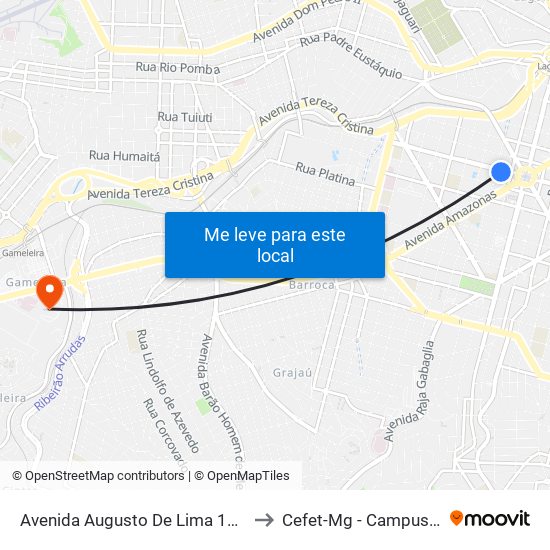 Avenida Augusto De Lima 1143 to Cefet-Mg - Campus VI map