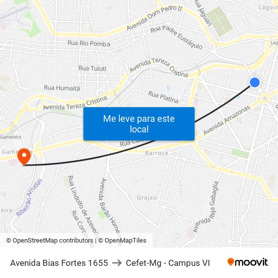 Avenida Bias Fortes 1655 to Cefet-Mg - Campus VI map