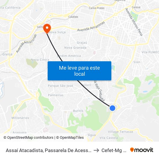 Assaí Atacadista, Passarela De Acesso Ao Bh Shopping | Linhas Bhtrans to Cefet-Mg - Campus VI map