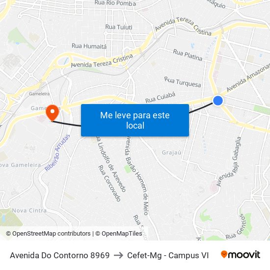 Avenida Do Contorno 8969 to Cefet-Mg - Campus VI map