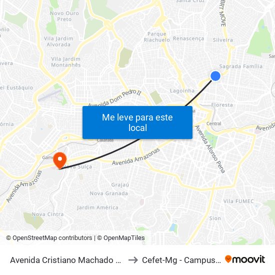 Avenida Cristiano Machado 505 to Cefet-Mg - Campus VI map