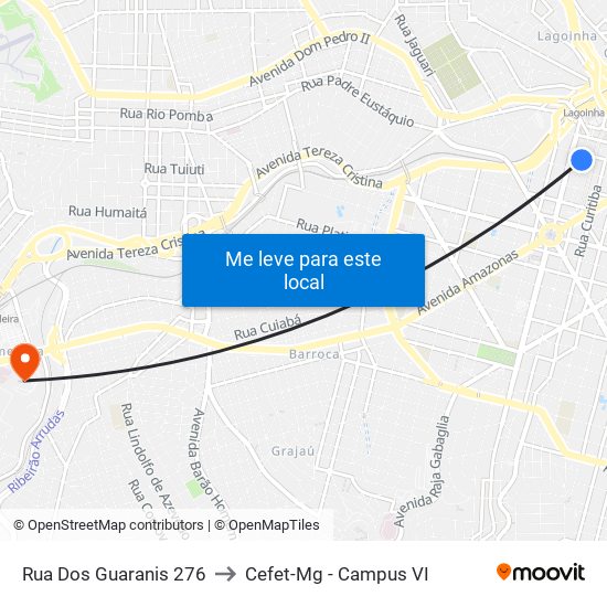 Rua Dos Guaranis 276 to Cefet-Mg - Campus VI map