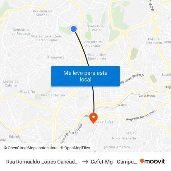 Rua Romualdo Lopes Cancado 819 to Cefet-Mg - Campus VI map