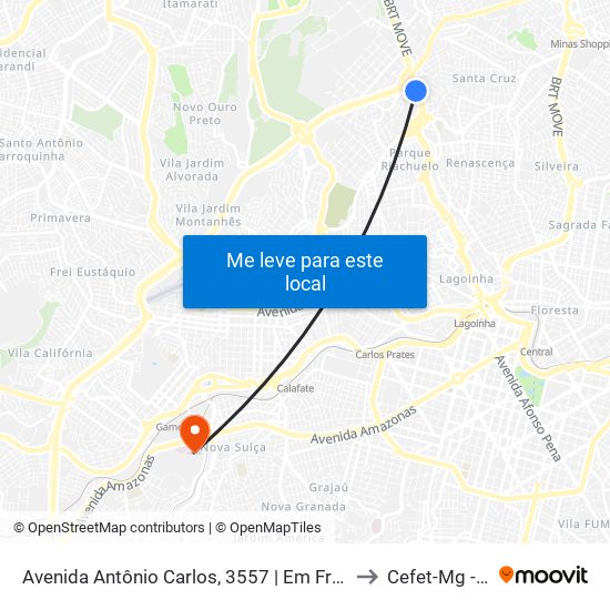 Avenida Antônio Carlos, 3557 | Em Frente Estação Move Cachoeirinha to Cefet-Mg - Campus VI map