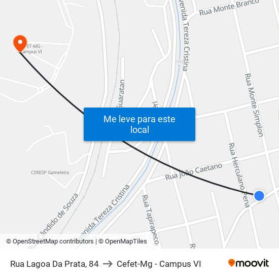 Rua Lagoa Da Prata, 84 to Cefet-Mg - Campus VI map