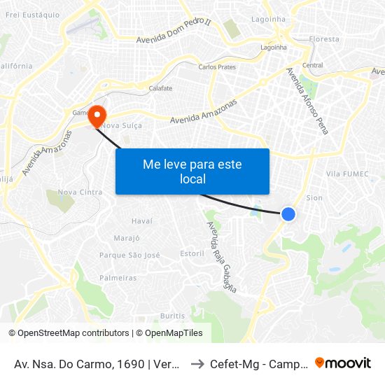 Av. Nsa. Do Carmo, 1690 | Verdemar 2 to Cefet-Mg - Campus VI map