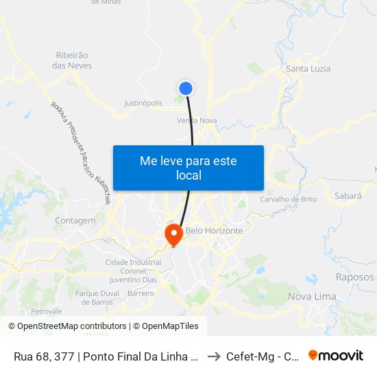 Rua 68, 377 | Ponto Final Da Linha 627 No Mantiqueira to Cefet-Mg - Campus VI map