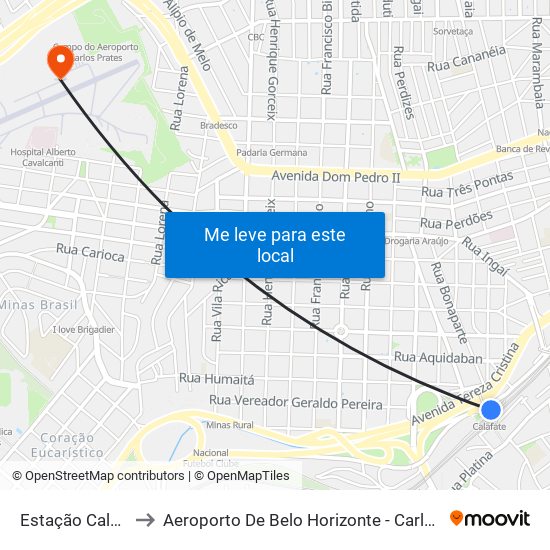 Estação Calafate to Aeroporto De Belo Horizonte - Carlos Prates map