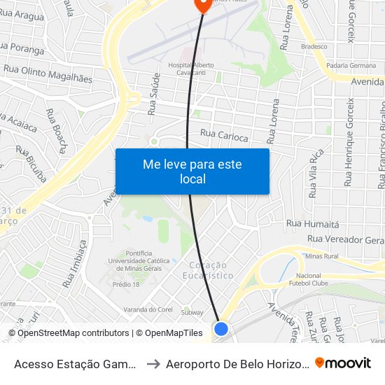 Acesso Estação Gameleira/Expominas to Aeroporto De Belo Horizonte - Carlos Prates map