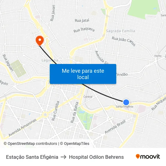 Estação Santa Efigênia to Hospital Odilon Behrens map