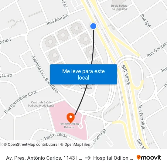 Av. Pres. Antônio Carlos, 1143 | Conjunto Iapi to Hospital Odilon Behrens map