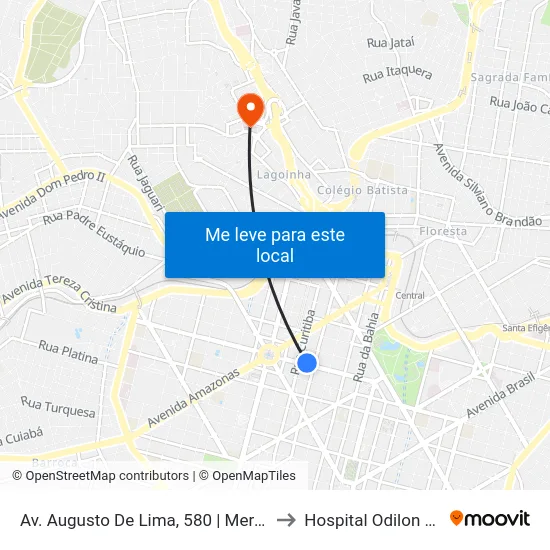 Av. Augusto De Lima, 580 | Mercado Central to Hospital Odilon Behrens map