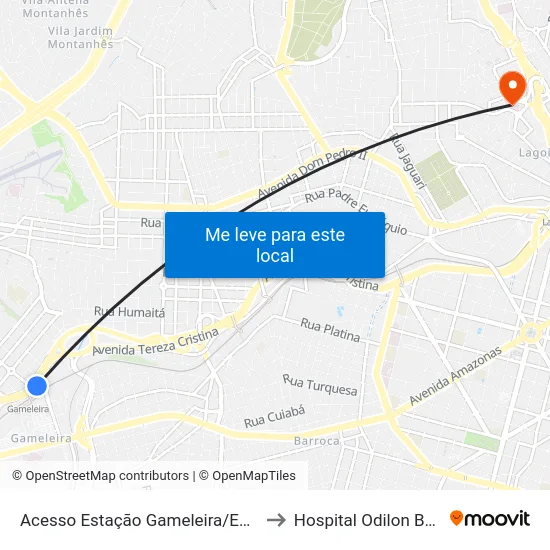 Acesso Estação Gameleira/Expominas to Hospital Odilon Behrens map