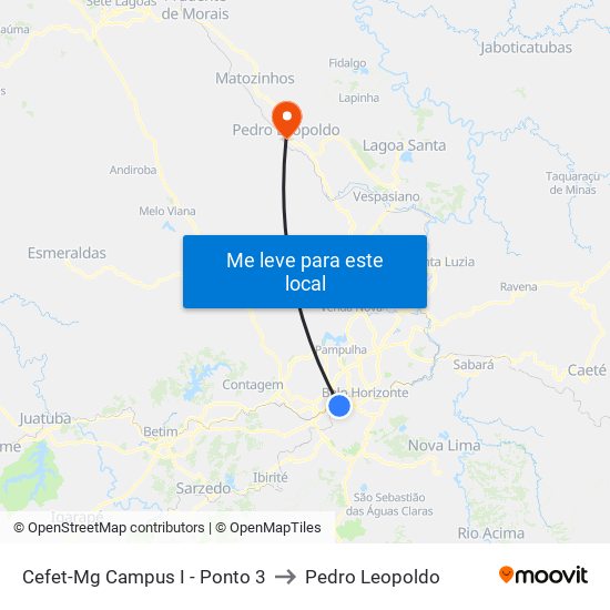 Cefet-Mg Campus I - Ponto 3 to Pedro Leopoldo map