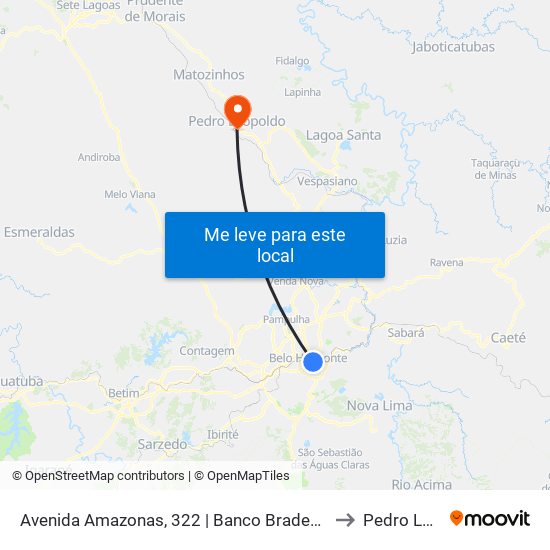 Avenida Amazonas, 322 | Banco Bradesco Antes Da Praça Sete to Pedro Leopoldo map