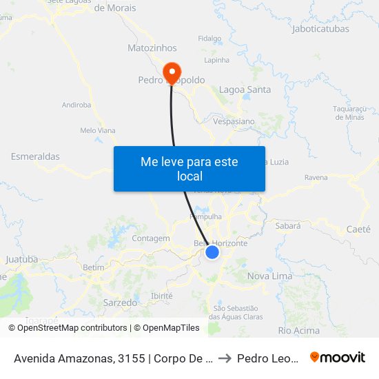 Avenida Amazonas, 3155 | Corpo De Bombeiros to Pedro Leopoldo map