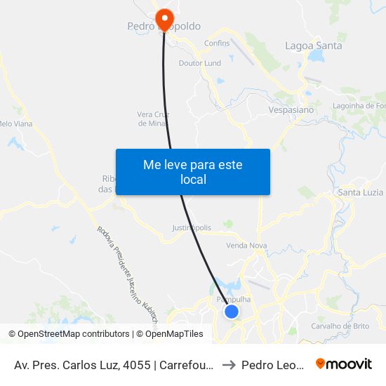 Av. Pres. Carlos Luz, 4055 | Carrefour Pampulha to Pedro Leopoldo map