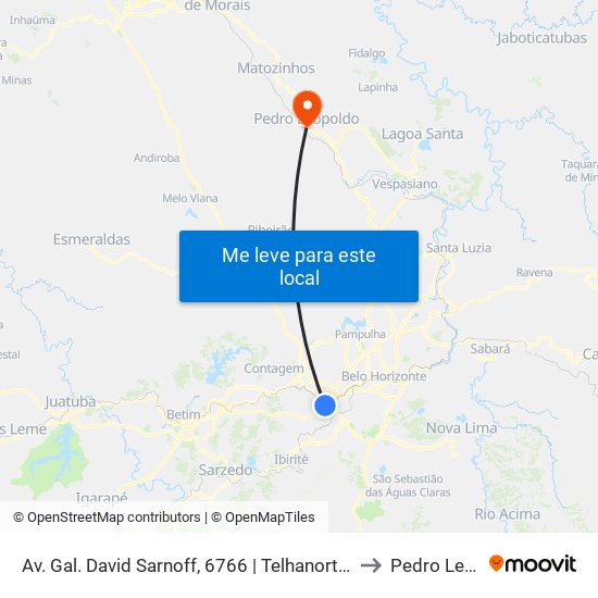 Av. Gal. David Sarnoff, 6766 | Telhanorte (Ponto Provisório) to Pedro Leopoldo map