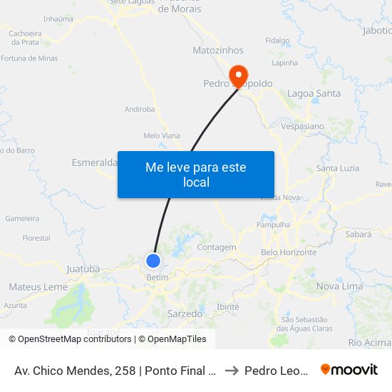 Av. Chico Mendes, 258 | Ponto Final Do Taquaril to Pedro Leopoldo map