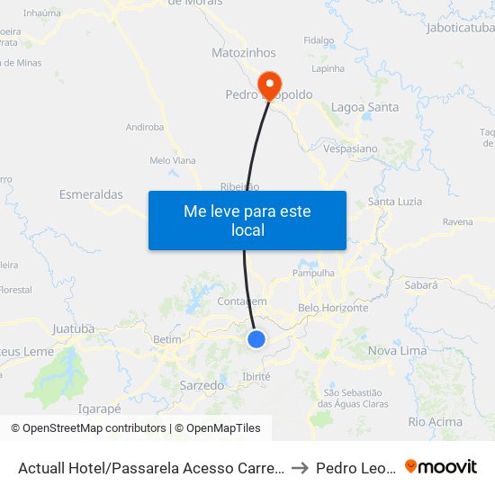 Actuall Hotel/Passarela Acesso Carrefour Contagem to Pedro Leopoldo map