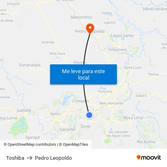 Toshiba to Pedro Leopoldo map