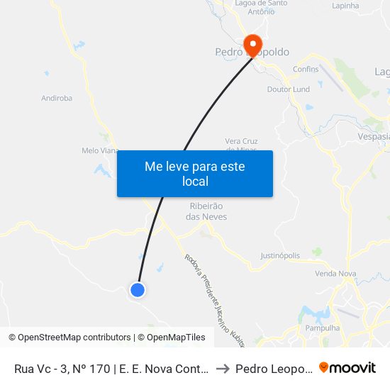 Rua Vc - 3, Nº 170 | E. E. Nova Contagem to Pedro Leopoldo map