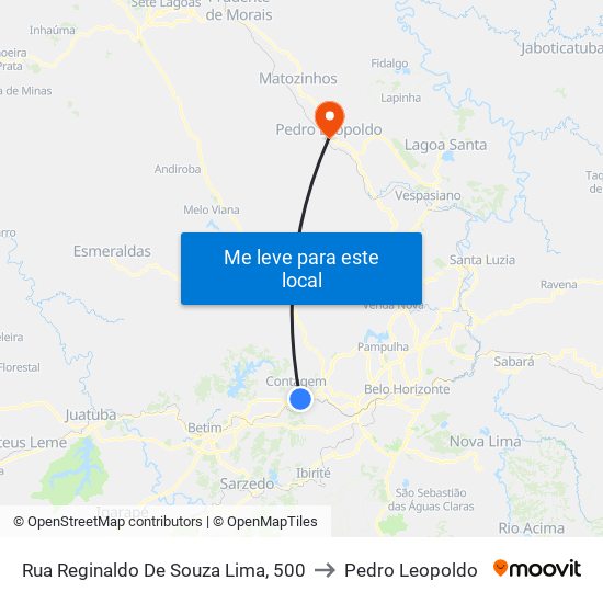 Rua Reginaldo De Souza Lima, 500 to Pedro Leopoldo map