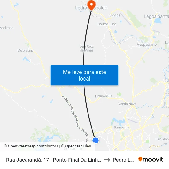 Rua Jacarandá, 17 | Ponto Final Da Linha 2110 No Jardim Laguna to Pedro Leopoldo map