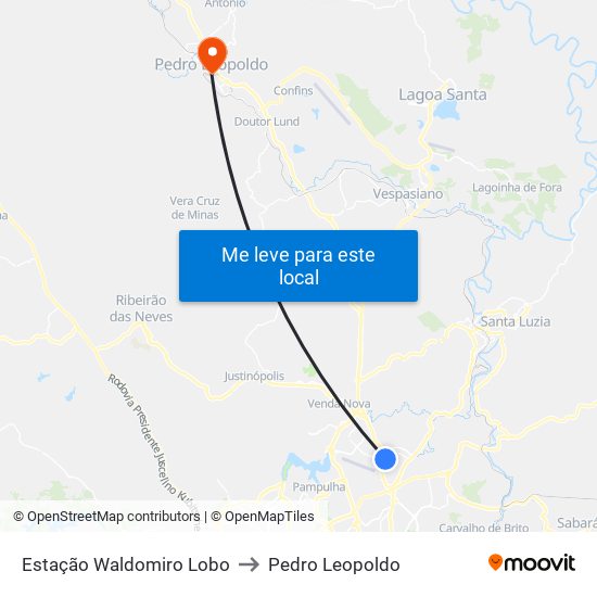 Estação Waldomiro Lobo to Pedro Leopoldo map