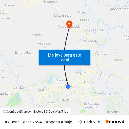 Av. João César, 2694 | Drogaria Araújo (Ônibus Municipais) to Pedro Leopoldo map