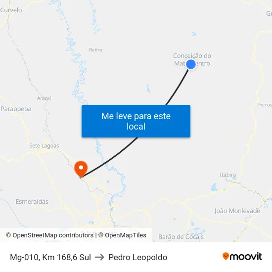 Mg-010, Km 168,6 Sul to Pedro Leopoldo map