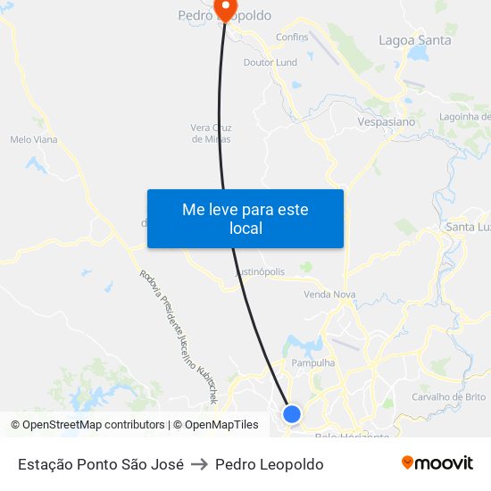 Estação Ponto São José to Pedro Leopoldo map